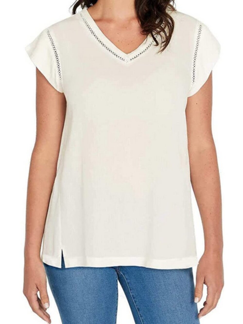 Buffalo David Bitton Womens Sofie V Neck Short Sleeves Blouse (Ivory, L)